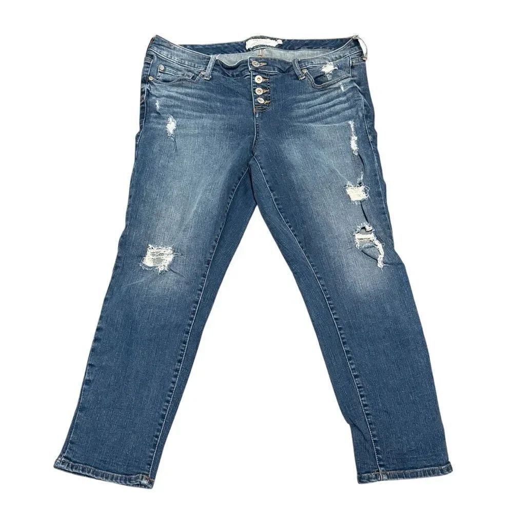 Torrid Button Fly Skinny Distressed Cropped Jeans Blue Size 14
